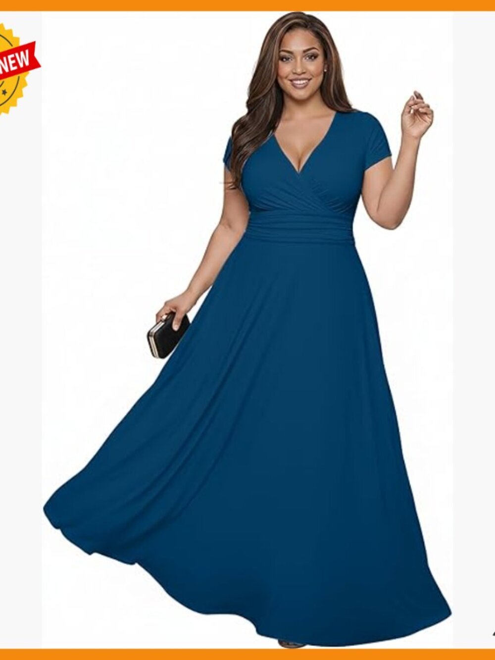 Short Sleeve V-Neck Maxi Dress Formal Cocktail Gown Plus Size